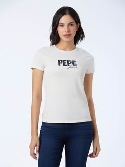 Pepe Jeans - Women Off White Embroidered T-Shirt