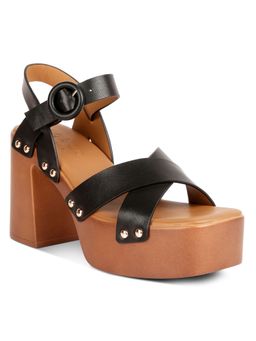 Rag & Co - Black Cross Strap Embellished Sandals