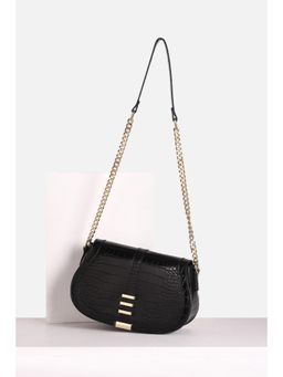 Van Heusen - Women Black Textured Casual Sling Bag with Detachable Strap