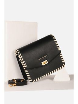 Van Heusen - Women Black Textured Casual Sling Bag with Detachable Strap