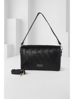 Van Heusen - Women Black Textured Casual Sling Bag With Detachable Strap