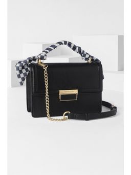 Van Heusen - Women Black Textured Casual Sling Bag With Detachable Strap