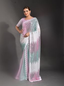 Odette - Multicolor Georgette Designer Saree with Unstitched Blouse