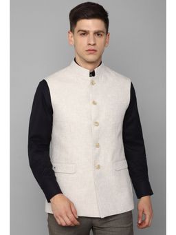 Louis Philippe - Men Cream Textured Slim Fit Party Nehru Jacket