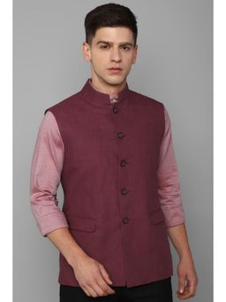 Louis Philippe - Men Maroon Textured Slim Fit Party Nehru Jacket
