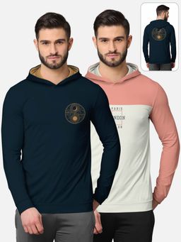 BULLMER - Printed Full Sleeve Hooded T-shirt For Men Multi-color (Pack of 2)