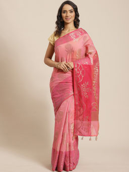Indethnic - Banarasi Pink Woven Design Daily Wear Saree With Unstitched Blouse