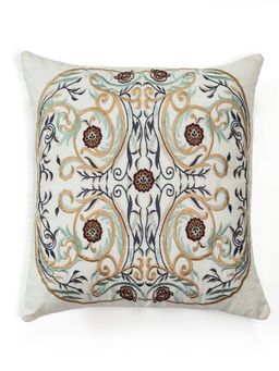 PLUCHI - Ozaan Ivory Embroidered Linen Decorative 18 x 18 Inches Cushion Cover