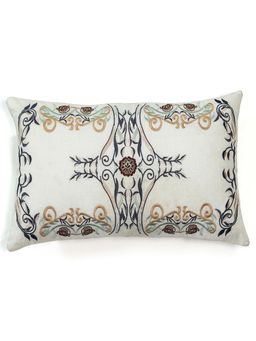 PLUCHI - Ozaan Ivory Embroidered Linen Decorative 12 x 20 Inches Cushion Cover