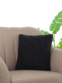 PLUCHI - Knitted Purl Black Cotton Knitted Decorative 16 x 16 Inches Cushion Cover