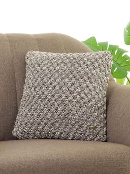 PLUCHI - Popcorn Dark Pewter & Natural Cotton Knitted Decorative 16 x 16 Inches Cushion Cover