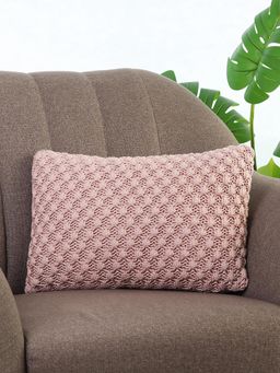 PLUCHI - Popcorn Knit Cameo Pink Cotton Knitted Decorative 12 x 20 Inches Cushion Cover