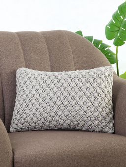 PLUCHI - Popcorn Knit Vanilla Grey Melange Cotton Knitted Decorative 12 x 20 Inches Cushion Cover