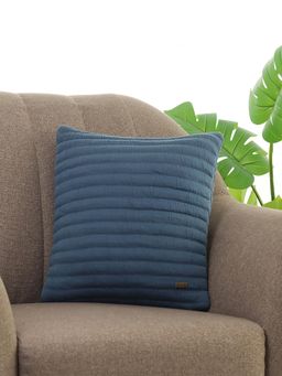 PLUCHI - Waseme Steel Blue & Cadet Blue Cotton Knitted Quilted 18 x 18 Inches Cushion Cover