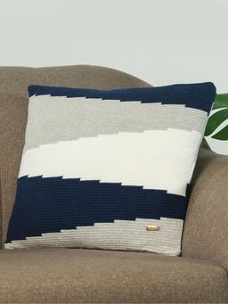 PLUCHI - Maverick Navy Melange Cotton Knitted Decorative 16 x 16 Inches Cushion Cover