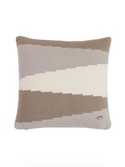 PLUCHI - Maverick Stone, Pale Whisper & Natural Cotton Knitted 16 x 16 Inches Cushion Cover
