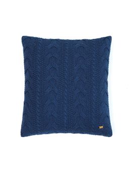 PLUCHI - Classical Blue Melange Cotton Knitted Decorative Cushion Cover (18 x 18 Inches)