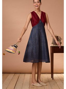 Okhai - Jaded Maiden Handblock Printed Chanderi Silk Ajrakh Sleeveless Dress