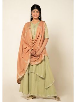 OMAANA - Pistachio Green Zara Double Layered Dress with Dupatta