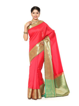 Banarasi Silk Works - Red Valkalam Katan Silk Anchal Saree with Unstitched Blouse