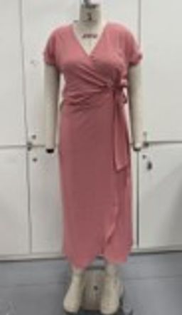 Twenty Dresses by Nykaa Fashion - Pink Solid V Neck Short Sleeves Wrap Midi Dress With Tie Up (XS)