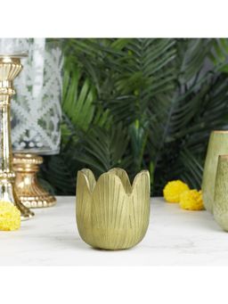 HomeTown - Phiona Glass Lotus Inspired Handcrafted Votive 10 Cm in Emerald Colour