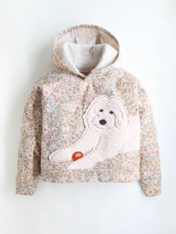 CHERRY CRUMBLE BY NITT HYMAN - Unisex Kids Beige Cropped Hoodie with Floral Print