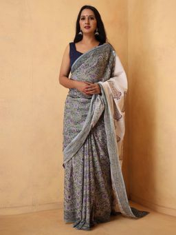 Mayurie - Shreya Jaal Hand Block Printed Cotton Saree with Unstitched Blouse