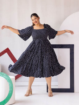 Polago Clothing - Black Flared Printed Dress