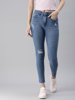 SHOWOFFFF - Women's Mildly Distressed Blue Skinny Fit Denim Jeans