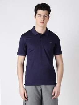 Alcis - Men Navy Blue Solid Polo Collar T-shirt