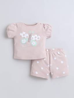 marsh mallows - Infant Girls Dusty Pink T-shirt with Short
