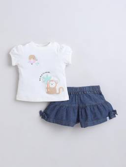 marsh mallows - Infant Girls Off White T-Shirt with Shorts