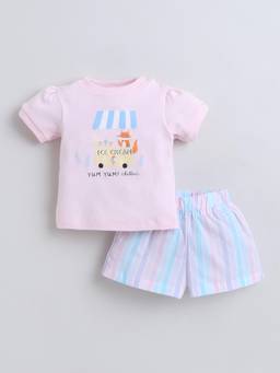 marsh mallows - Infant Girls Pink T-Shirt with Shorts