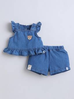 marsh mallows - Infant Girls Light Blue T-Shirt with Shorts
