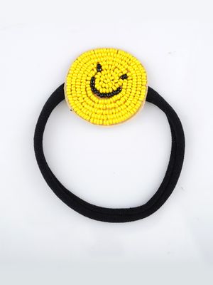 CHOKO Yellow Embellished Bow Hairtie with Pompoms
