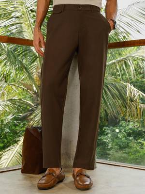 Buy CAHOOT Men Dark Brown Solid Straight Fit Trouser - Image 1