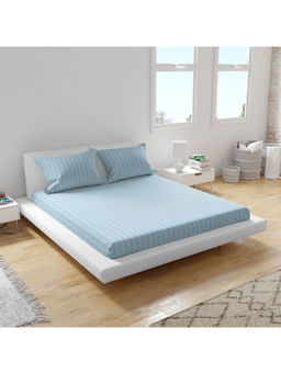 The Hive - Cotton Bedsheet for King Bed with 2 Pillow Covers (Twilight Stripe Fit )