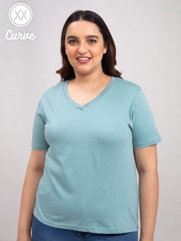 Twenty Dresses by Nykaa Fashion - Curve Aqua Flaunt Simplicity With Basics Tshirt