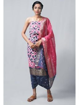 Unnati Silks - Unstitched Pink Pure Bandhani Cotton Salwar Kameez (Set of 3)