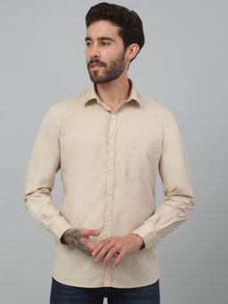 Cantabil - Men Beige Solid Full Sleeves Casual Shirt