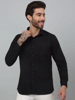 Cantabil - Men Black Solid Full Sleeves Casual Shirt