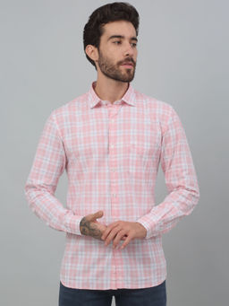 Cantabil - Men Pink Checks Full Sleeves Casual Shirt