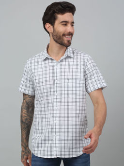 Cantabil - Men White Checks Half Sleeves Casual Shirt