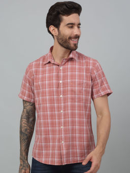 Cantabil - Men Red Checks Half Sleeves Casual Shirt