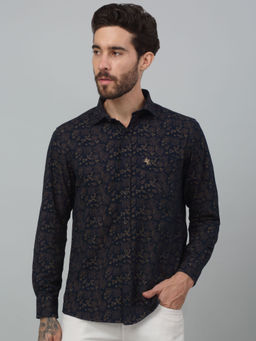 Cantabil - Men Navy Blue Print Full Sleeves Casual Shirt