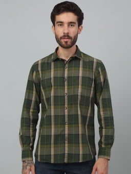 Cantabil - Men Green Checks Full Sleeves Casual Shirt