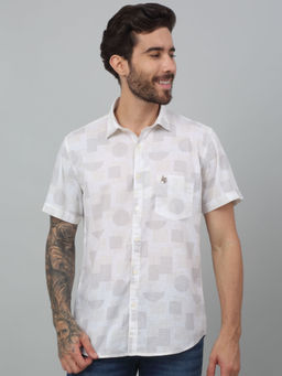 Cantabil - Men White Printed Half Sleeves Casual Shirt
