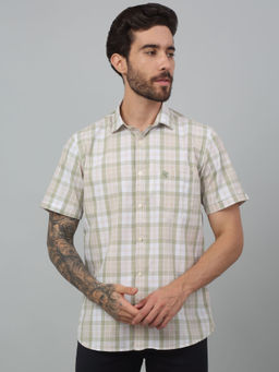 Cantabil - Men Green Checks Half Sleeves Casual Shirt