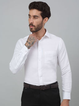 Cantabil - Men White Textured Full Sleeves Formal Shirt
